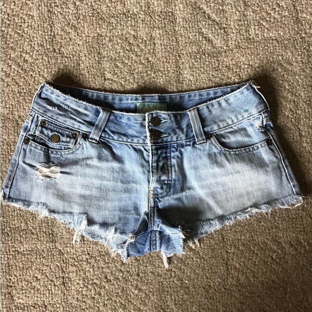 Hollister Light Blue Distressed Denim Cutoff Shorts